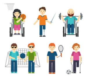 Dessins de sportifs en situation de handicap (basket, escrime, haltérophilie, handball, tennis et football)